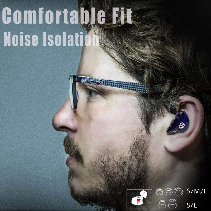 BASN High-Definition in Ear Monitor Headphones for Musicians with Detachable MMCX Earbuds; Dual Dynamic Drivers and Noise-Isolating (Blue) - Image 5